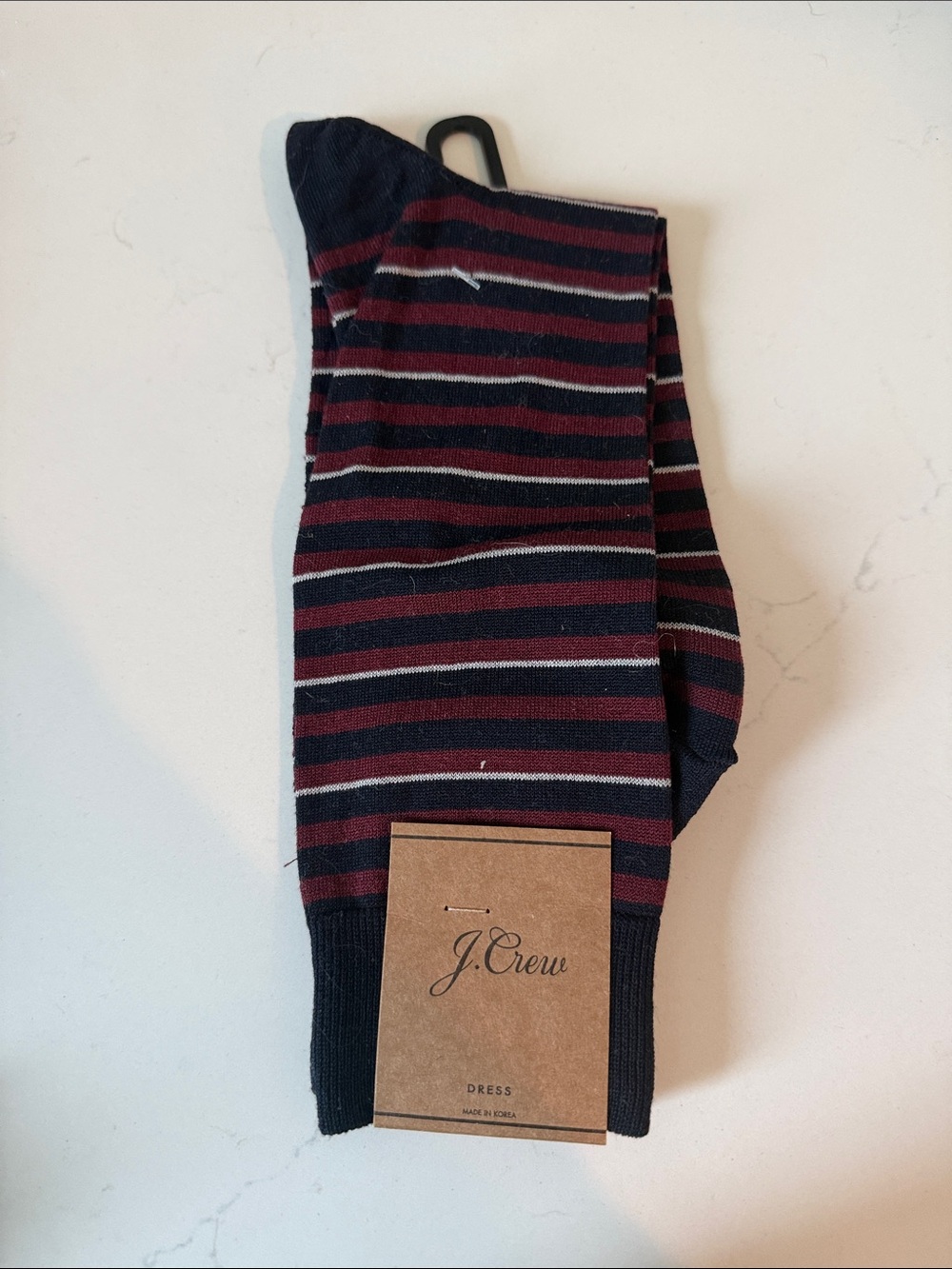 NWT J. Crew Men's Navy and Burgundy Striped Dress Socks